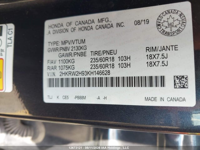 Honda CR-V 2019 2HKRW2H93KH146628 Image 9