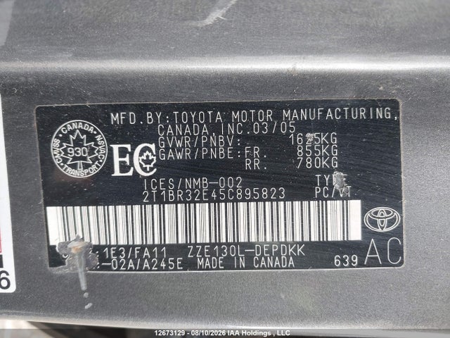 12673129 :رقم المزاد ، 2T1BR32E45C895823 vin ، 2005 Toyota Corolla Ce/le/s مزاد بيع