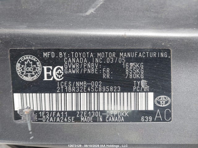 12673129 :رقم المزاد ، 2T1BR32E45C895823 vin ، 2005 Toyota Corolla Ce/le/s مزاد بيع