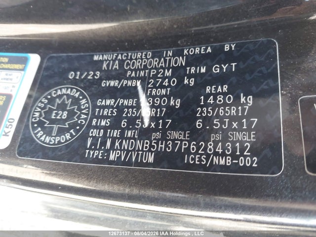 Aukcja sprzedaży 2023 Kia Carnival Lx/lx+, vin: KNDNB5H37P6284312, numer aukcji: 12673137