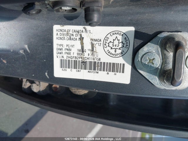 Продаж на аукціоні авто 2012 Honda Civic, vin: 2HGFB2F42CH114058, номер лоту: 12673143