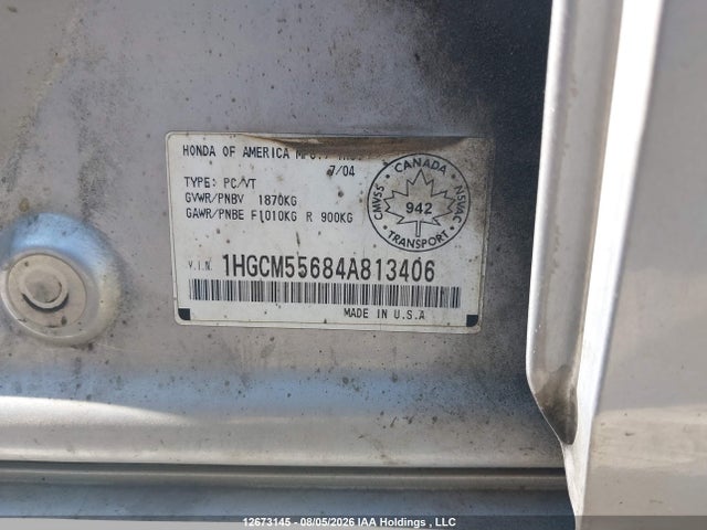2004 Honda Accord Ex მანქანა იყიდება აუქციონზე, vin: 1HGCM55684A813406, აუქციონის ნომერი: 12673145