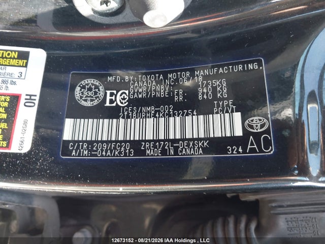 2T1BURHE4KC132754 Toyota COROLLA SE