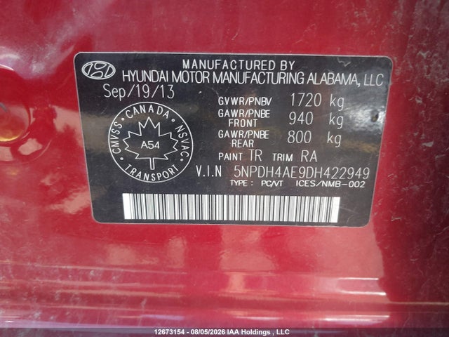 Продажа на аукционе авто 2013 Hyundai Elantra Gl, vin: 5NPDH4AE9DH422949, номер лота: 12673154