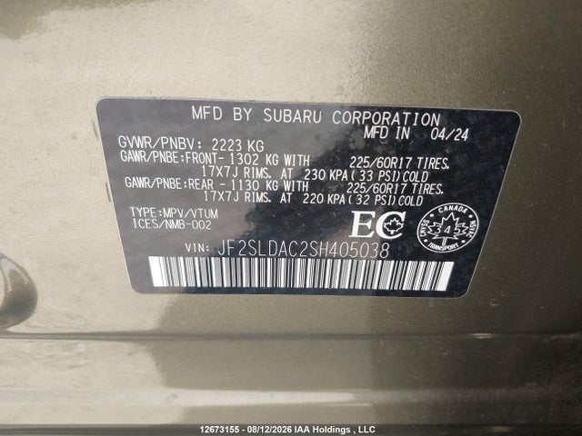 Aukcja sprzedaży 2025 Subaru Forester, vin: JF2SLDAC2SH405038, numer aukcji: 12673155