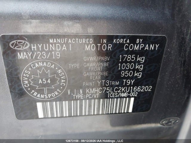 2019 Hyundai Ioniq Hybrid Essential მანქანა იყიდება აუქციონზე, vin: KMHC75LC2KU166202, აუქციონის ნომერი: 12673158