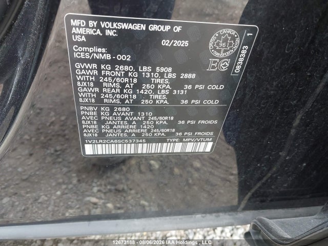 1V2LR2CA6SC537345 Volkswagen ATLAS SE