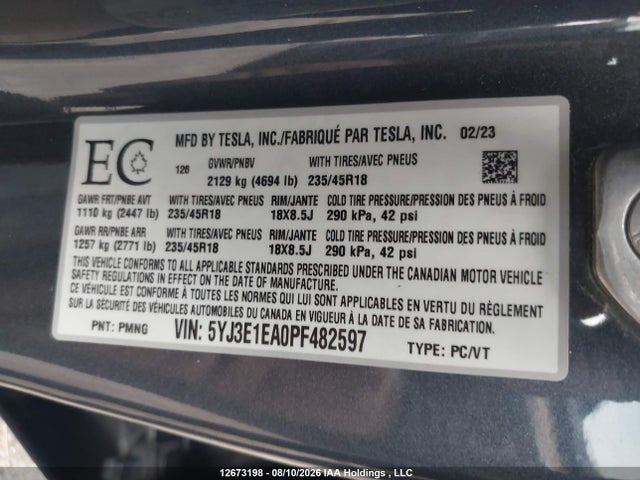 Tesla MODEL 3 2023 5YJ3E1EA0PF482597 Image 9