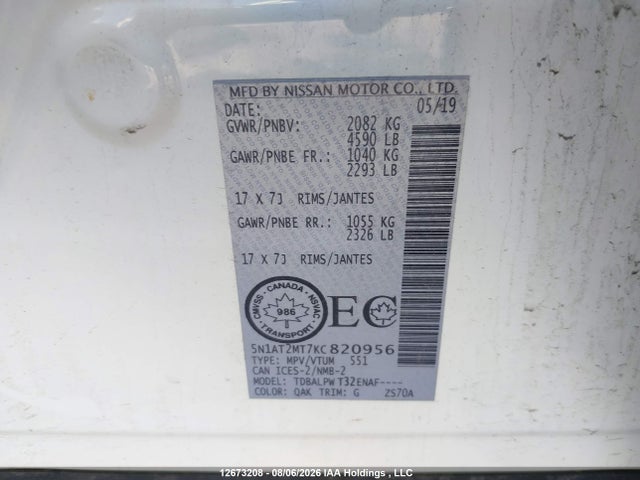Nissan ROGUE S/SV 2019 5N1AT2MT7KC820956 Image 9