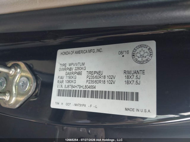 Aukcja sprzedaży 2017 Acura Rdx Elite, vin: 5J8TB4H79HL804664, numer aukcji: 12665254