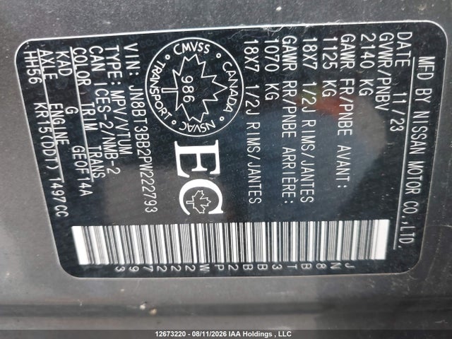Продаж на аукціоні авто 2023 Nissan Rogue Sv, vin: JN8BT3BB2PW222793, номер лоту: 12673220