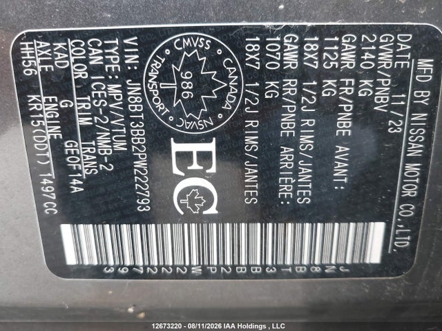 Продаж на аукціоні авто 2023 Nissan Rogue Sv, vin: JN8BT3BB2PW222793, номер лоту: 12673220