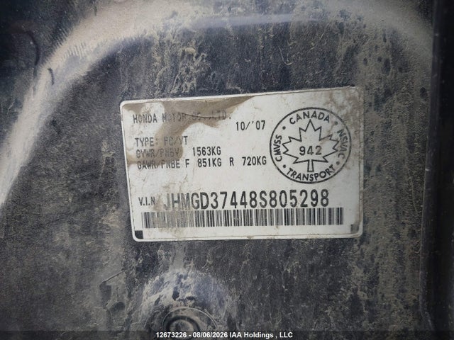 Продаж на аукціоні авто 2008 Honda Fit, vin: JHMGD37448S805298, номер лоту: 12673226