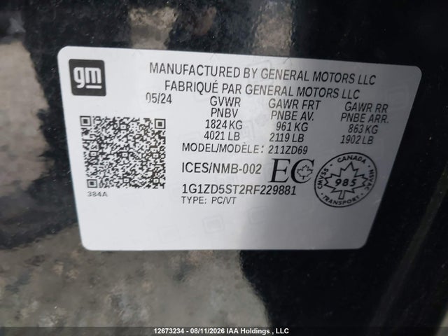 Продаж на аукціоні авто 2024 Chevrolet Malibu Fwd 1lt, vin: 1G1ZD5ST2RF229881, номер лоту: 12673234
