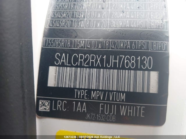 12673236 :رقم المزاد ، SALCR2RX1JH768130 vin ، 2018 Land Rover Discovery Sport Hse مزاد بيع
