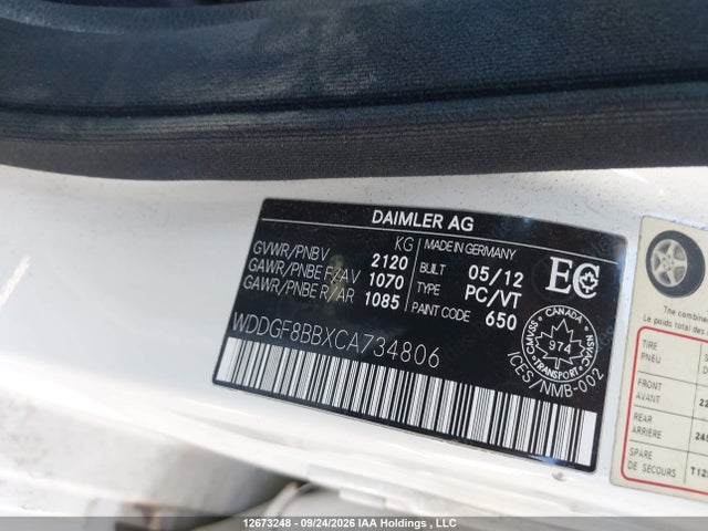 12673248 :رقم المزاد ، WDDGF8BBXCA734806 vin ، 2012 Mercedes-benz C 300 مزاد بيع