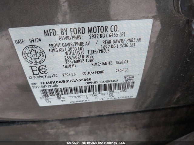 2025 Ford Explorer Police Interceptor მანქანა იყიდება აუქციონზე, vin: 1FM5K8AB0SGA53866, აუქციონის ნომერი: 12673251