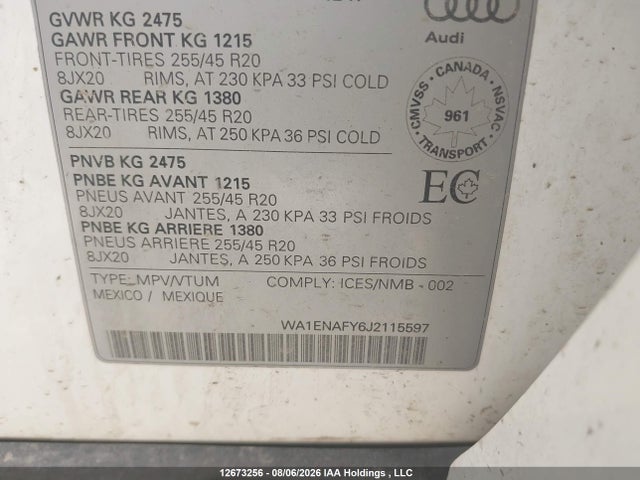 Aukcja sprzedaży 2018 Audi Q5 Progressiv S-line, vin: WA1ENAFY6J2115597, numer aukcji: 12673256