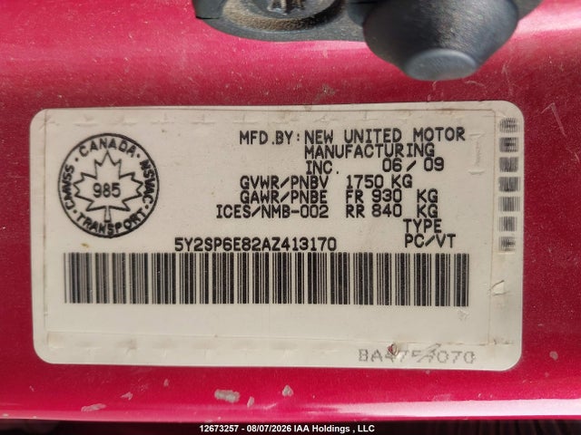 Продажа на аукционе авто 2010 Pontiac Vibe, vin: 5Y2SP6E82AZ413170, номер лота: 12673257