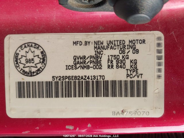 Продажа на аукционе авто 2010 Pontiac Vibe, vin: 5Y2SP6E82AZ413170, номер лота: 12673257