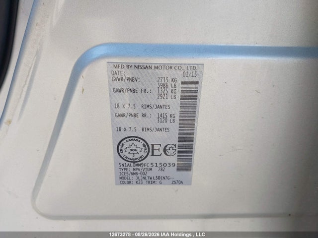 5N1AL0MM9FC515039 Infiniti QX60