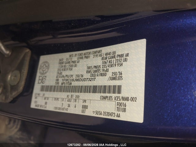 12673282 :رقم المزاد ، 1FMCU9J96DUD73217 vin ، 2013 Ford Escape Titanium مزاد بيع
