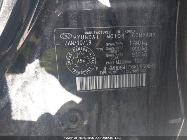 Aukcja sprzedaży 2019 Hyundai Elantra Preferred, vin: KMHD84LF6KU860641, numer aukcji: 12600129