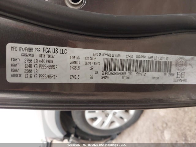 12649287 :رقم المزاد ، 3C4PDCAB3HT570349 vin ، 2017 Dodge Journey Cvp/se مزاد بيع
