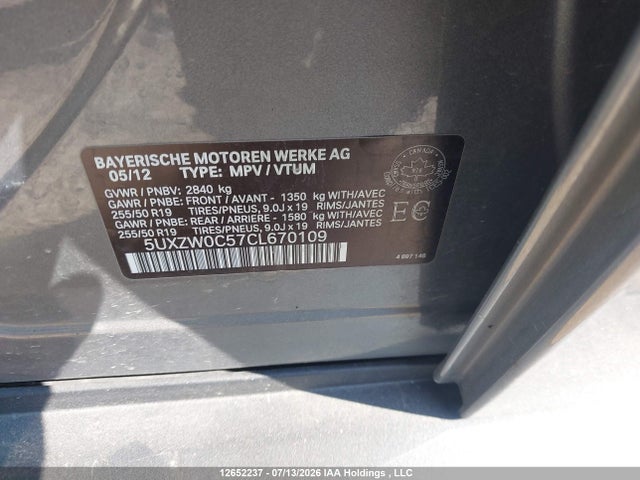 Продажа на аукционе авто 2012 Bmw X5 Xdrive35d, vin: 5UXZW0C57CL670109, номер лота: 12652237