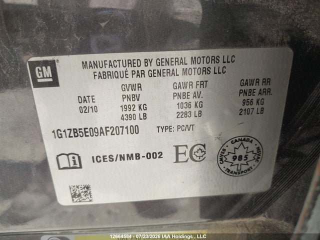 Продаж на аукціоні авто 2010 Chevrolet Malibu Ls, vin: 1G1ZB5E09AF207100, номер лоту: 12664584