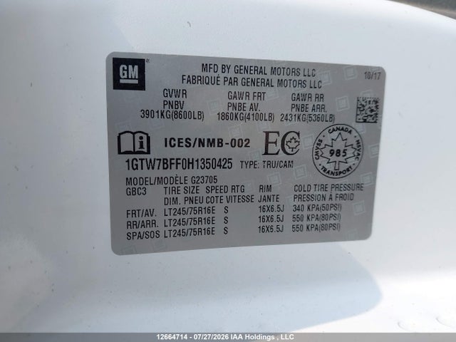Продажа на аукционе авто 2017 Gmc Savana 2500 Work Van, vin: 1GTW7BFF0H1350425, номер лота: 12664714