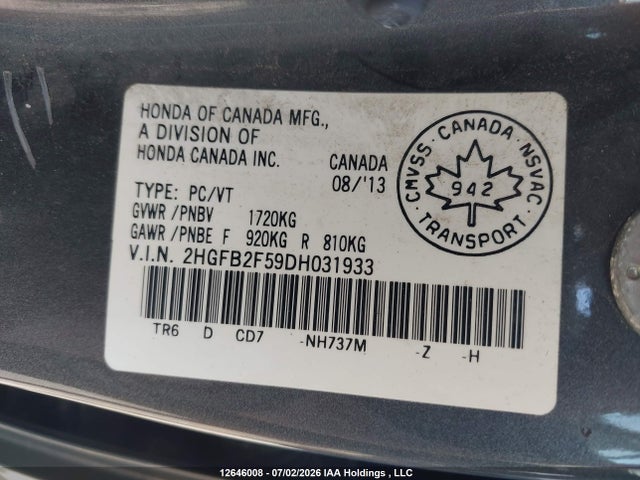 Продаж на аукціоні авто 2013 Honda Civic Ex 4dr, vin: 2HGFB2F59DH031933, номер лоту: 12646008
