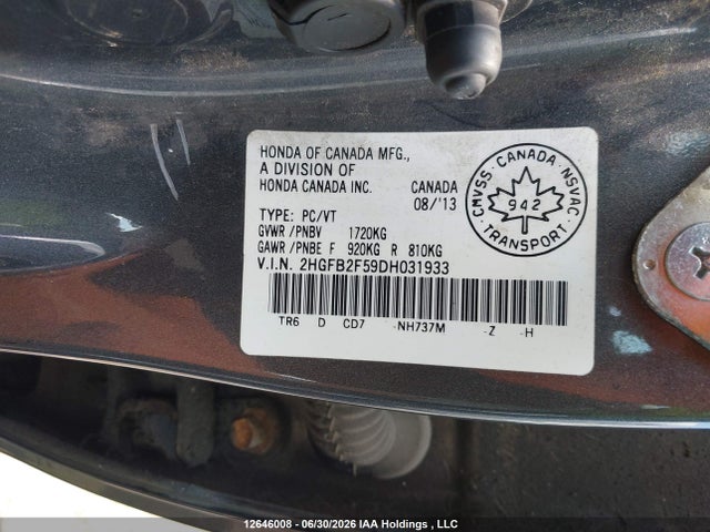 Продаж на аукціоні авто 2013 Honda Civic Ex 4dr, vin: 2HGFB2F59DH031933, номер лоту: 12646008