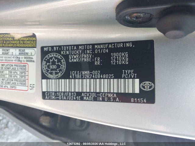 12673292 :رقم المزاد ، 4T1BE32K74U848025 vin ، 2004 Toyota Camry Le/se/xle مزاد بيع