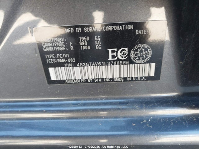 Продажа на аукционе авто 2020 Subaru Impreza Touring, vin: 4S3GTAV61L3706566, номер лота: 12650413