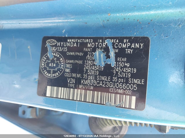 Продаж на аукціоні авто 2016 Hyundai Tucson Premium 1.6, vin: KM8J3CA23GU066005, номер лоту: 12634892
