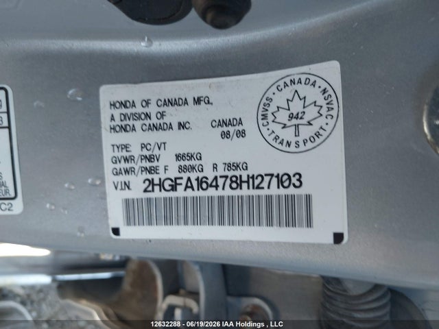 Продаж на аукціоні авто 2008 Honda Civic Dx-g, vin: 2HGFA16478H127103, номер лоту: 12632288