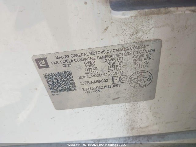 Chevrolet IMPALA 1LT 2018 2G1105S32J9173897 Image 9