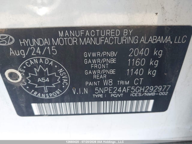 Продажа на аукционе авто 2016 Hyundai Sonata Gls, vin: 5NPE24AF5GH292977, номер лота: 12660420