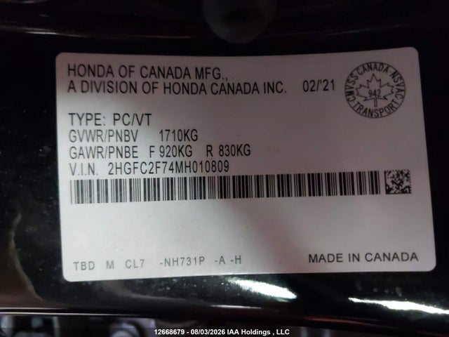 Honda Civic Ex 4dr 2021 2HGFC2F74MH010809 Image 18