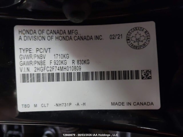 Honda Civic Ex 4dr 2021 2HGFC2F74MH010809 Image 9