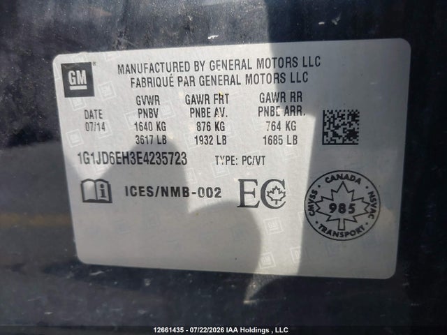 Продаж на аукціоні авто 2014 Chevrolet Sonic Lt Manual, vin: 1G1JD6EH3E4235723, номер лоту: 12661435