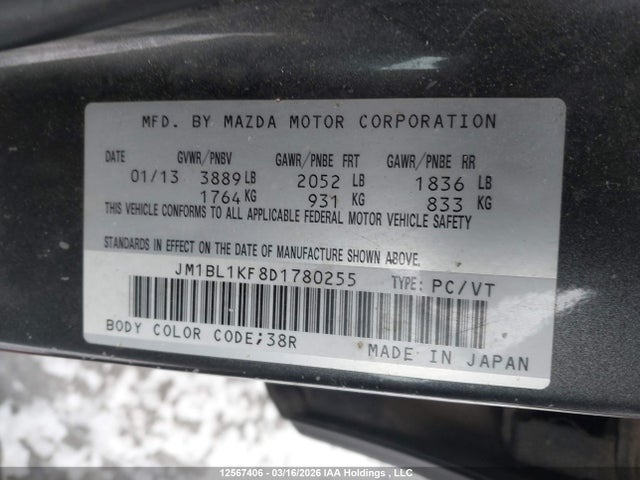Auction sale of the 2013 Mazda Mazda3 Gx, vin: JM1BL1KF8D1780255, lot number: 12567406