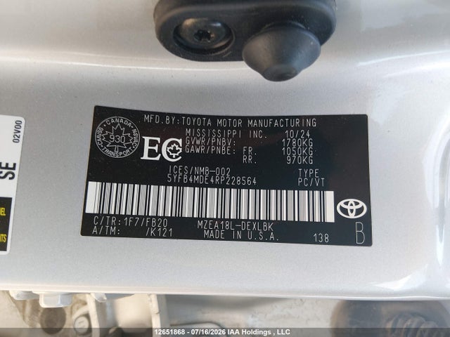 Продажа на аукционе авто 2024 Toyota Corolla Le, vin: 5YFB4MDE4RP228564, номер лота: 12651868