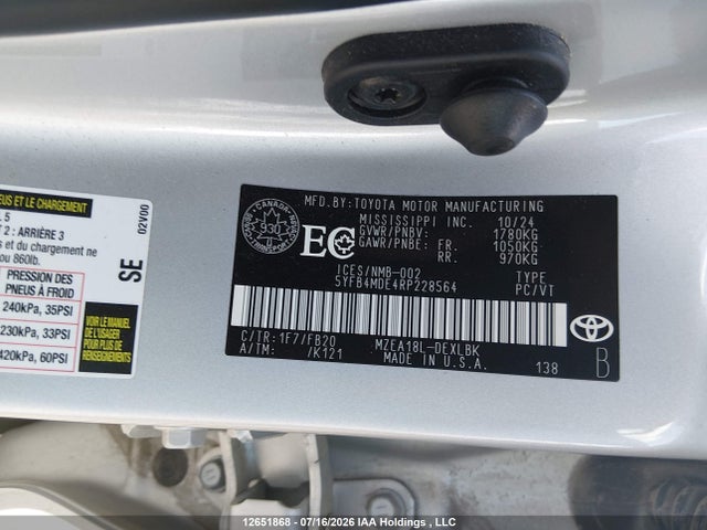 Продажа на аукционе авто 2024 Toyota Corolla Le, vin: 5YFB4MDE4RP228564, номер лота: 12651868