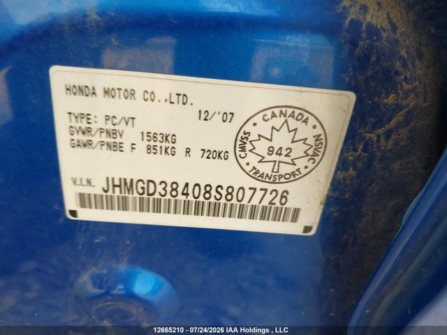 Продаж на аукціоні авто 2008 Honda Fit Dx/lx, vin: JHMGD38408S807726, номер лоту: 12665210