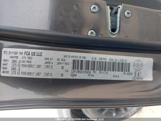 Продажа на аукционе авто 2019 Jeep Cherokee Trailhawk, vin: 1C4PJMBN2KD450238, номер лота: 12662963