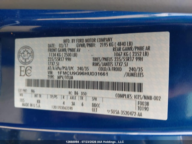 Ford ESCAPE SE 2017 1FMCU9G96HUD31661 Image 19