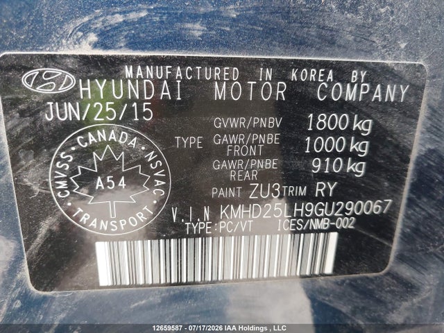 Продаж на аукціоні авто 2016 Hyundai Elantra Gt Gl, vin: KMHD25LH9GU290067, номер лоту: 12659587