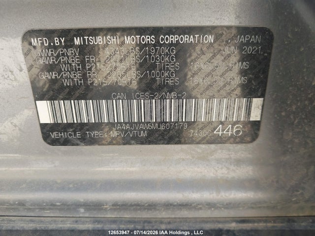 Продаж на аукціоні авто 2021 Mitsubishi Rvr Gt/le/se/sel, vin: JA4AJVAW5MU607179, номер лоту: 12653947